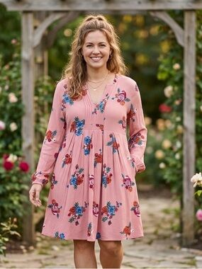 Matilda Jane Let's Go Out Women’s  Size M V- Neck Long Sleeve Mini Dress Rose
